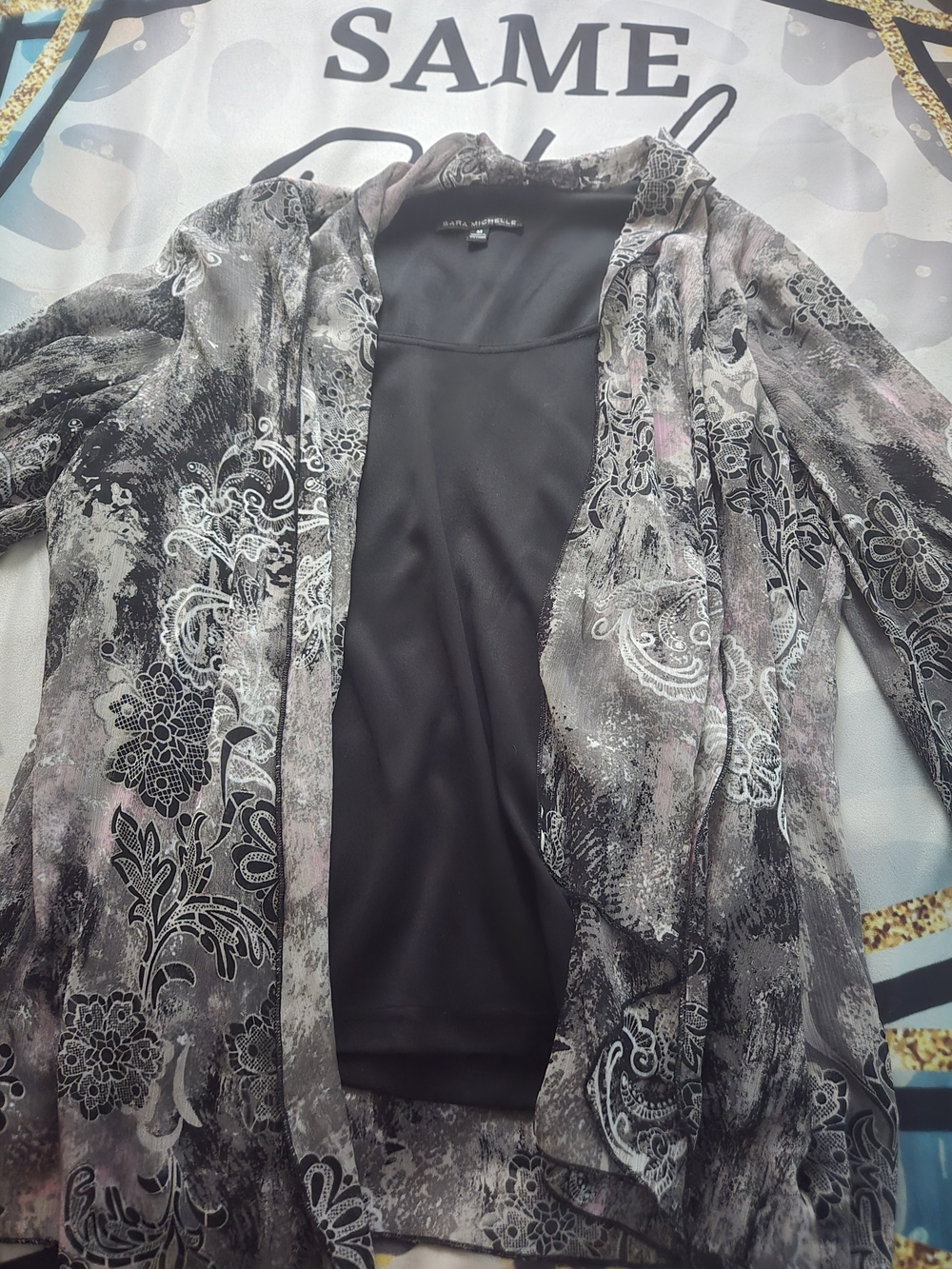 Sara Michelle Black Open-Front Cardigan With Attached Cami